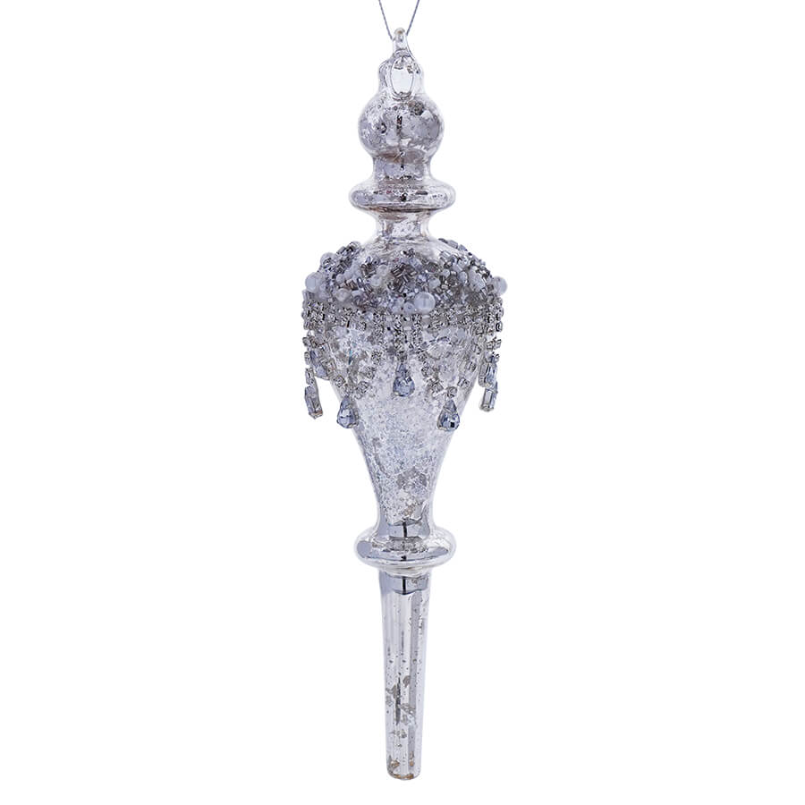Mercury Glass Beaded Finial With Jewels Ornament