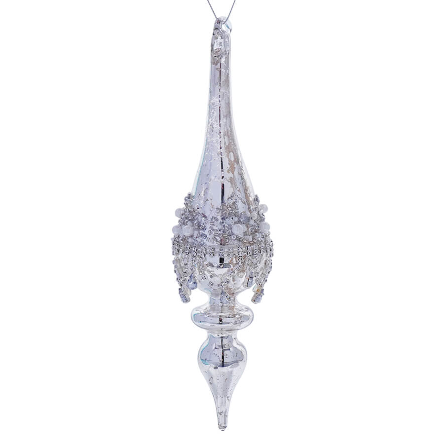 Mercury Glass Beaded & Jeweled Finial Drop Ornament