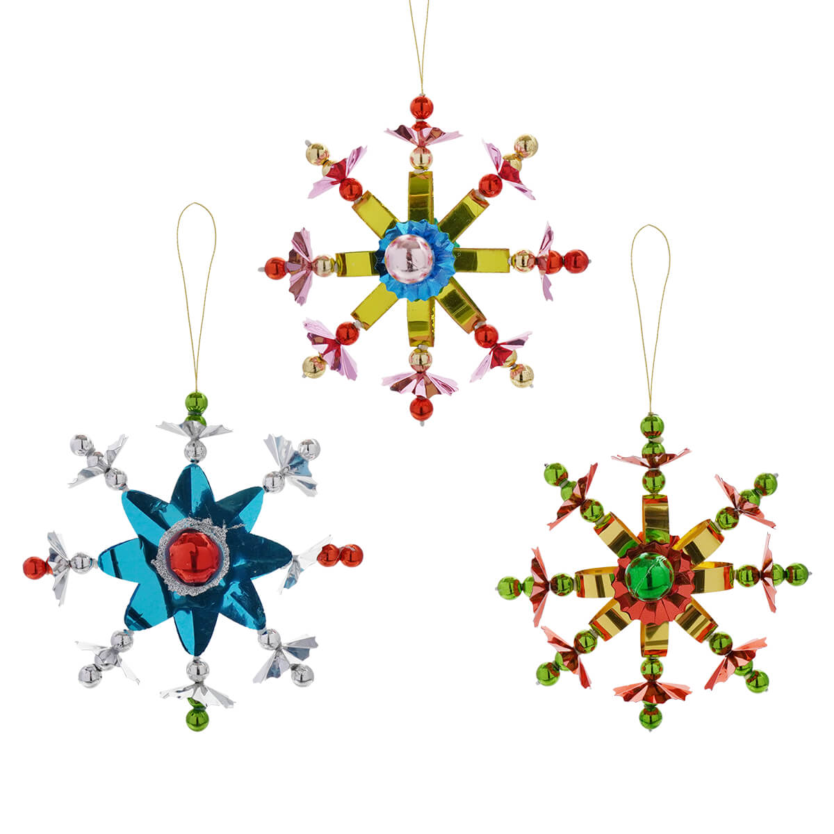 Metallic Foil Retro Snowflake Ornaments Set/3