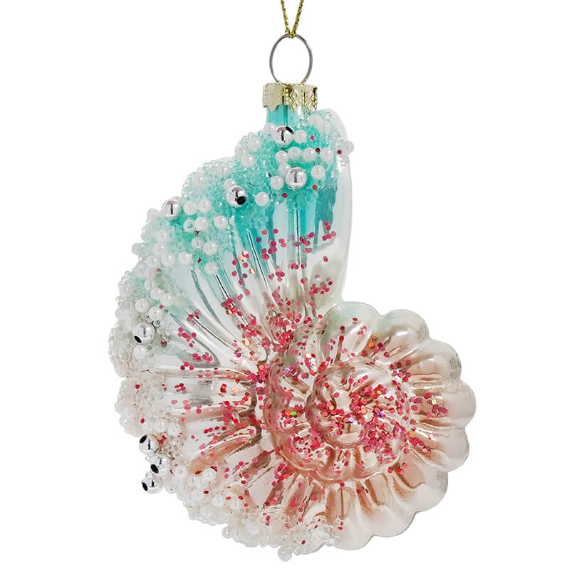 Glass Beaded Nautilus Shell Ornament