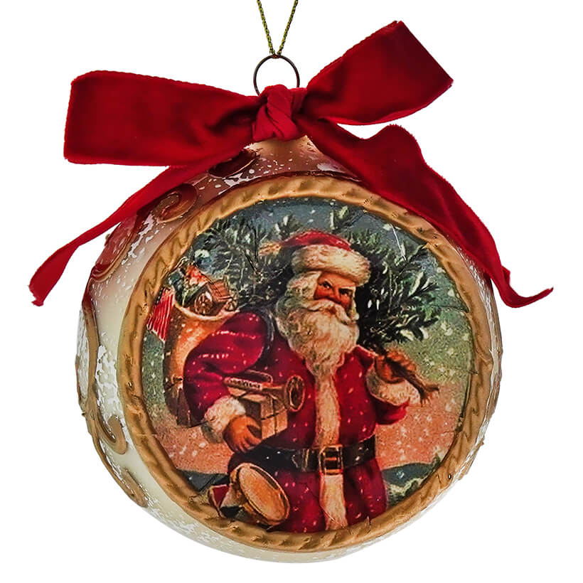 Antique Santa With Bow Disc Ornament