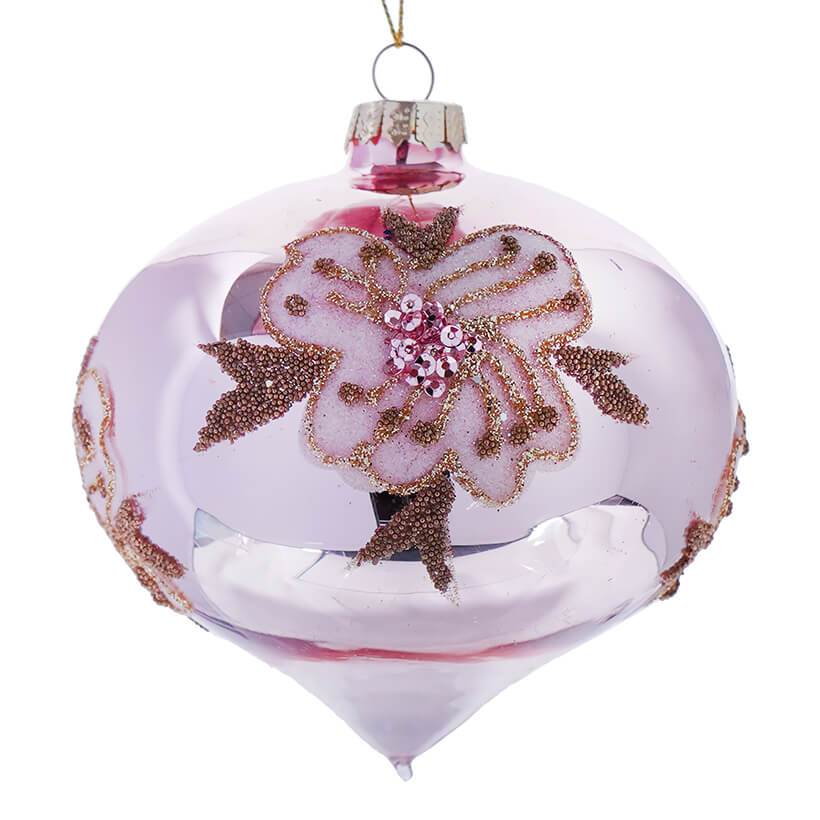 Pink Glass Beaded Butterfly Onion Ornament