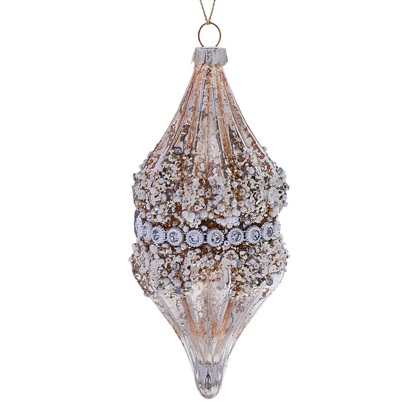 Gold Glass Beaded Jewel Band Finial Ornament