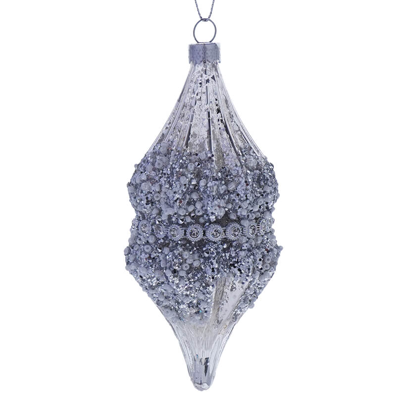 Silver Glass Beaded Jewel Band Finial Ornament