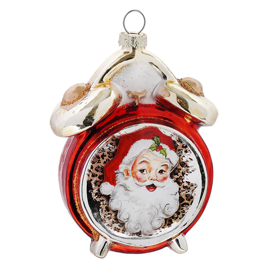 Glass Santa Clock Ornament