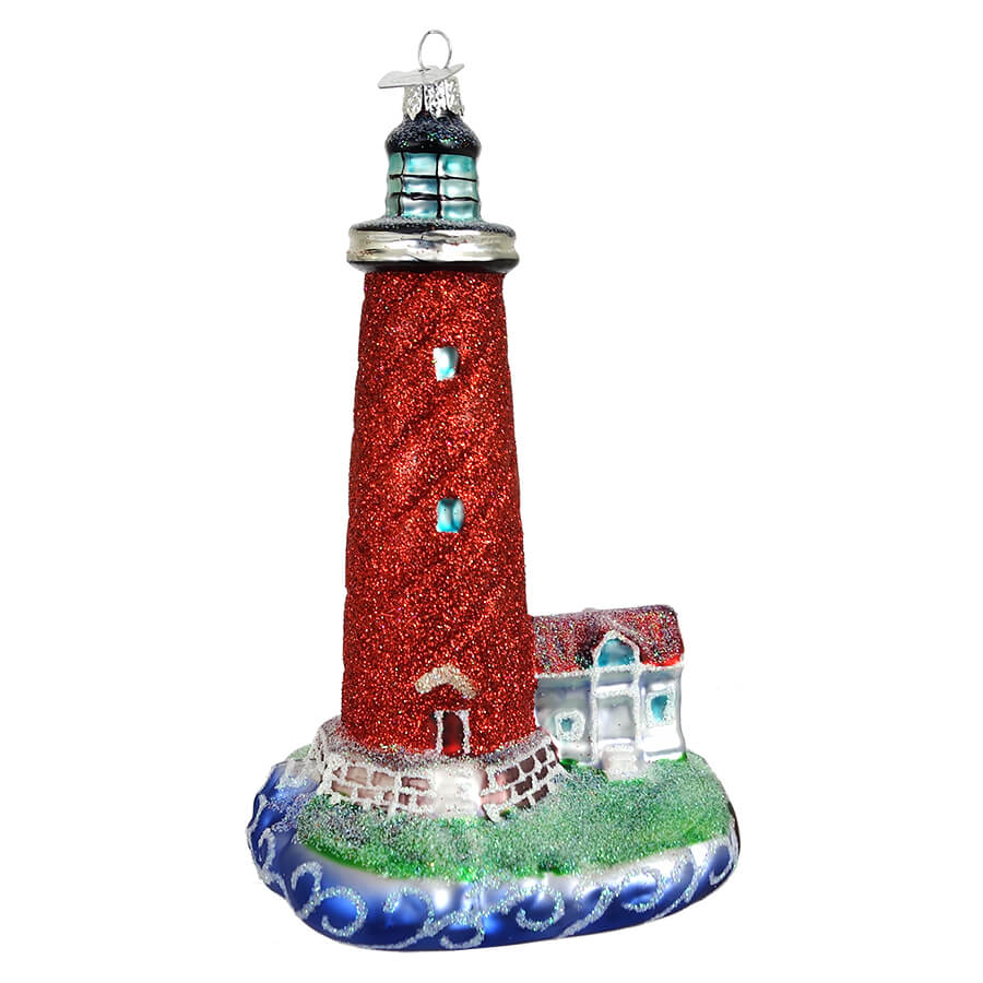 Red Glass Lighthouse Ornament