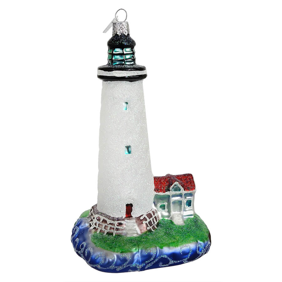 White Glass Lighthouse Ornament