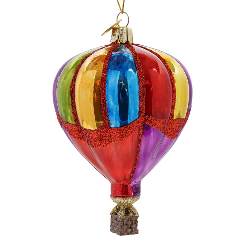 Noble Gems Striped Hot Air Balloon Glass Ornament