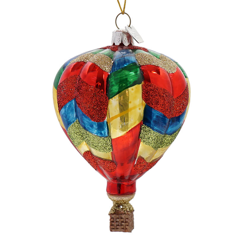 Noble Gems Chevron Hot Air Balloon Glass Ornament