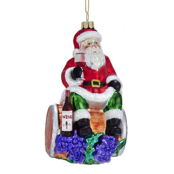 Santa on Wine Barrel Ornament