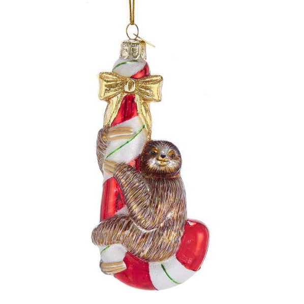 Sloth on Candy Cane Ornament