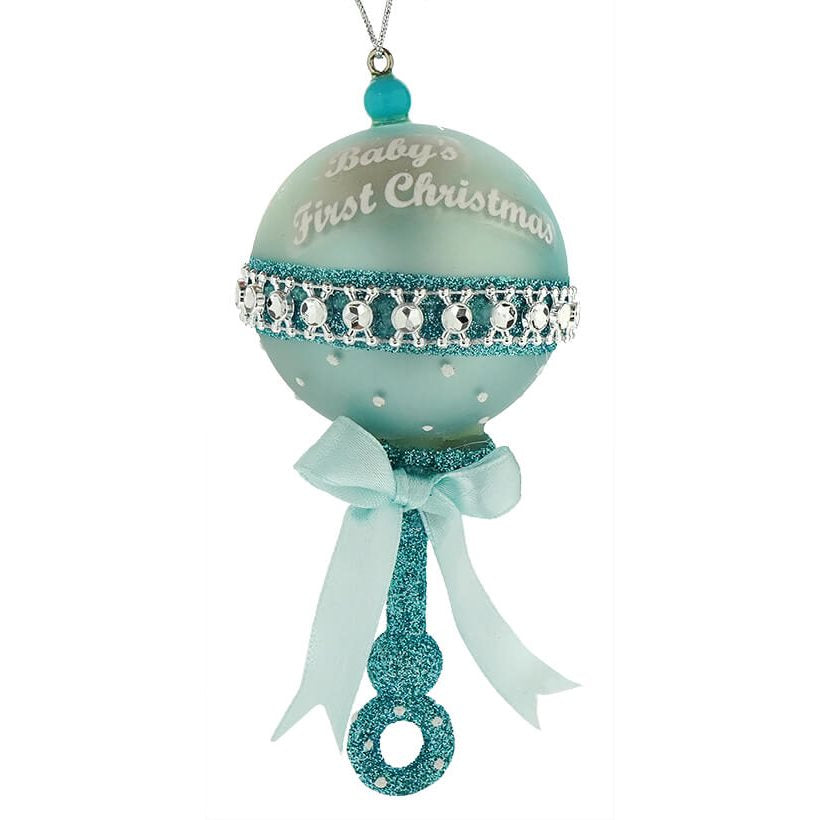 Blue Baby's First Christmas Rattle Ornament