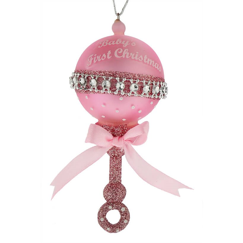 Pink Baby's First Christmas Rattle Ornament