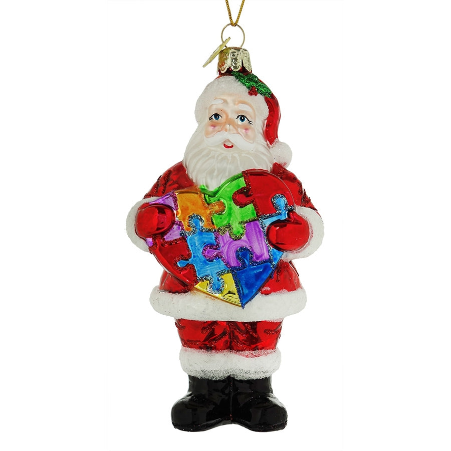 Autism Awareness Heart Santa Ornament
