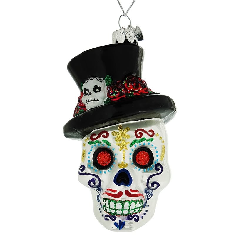 Blue Day of the Dead Skeleton Head Ornament