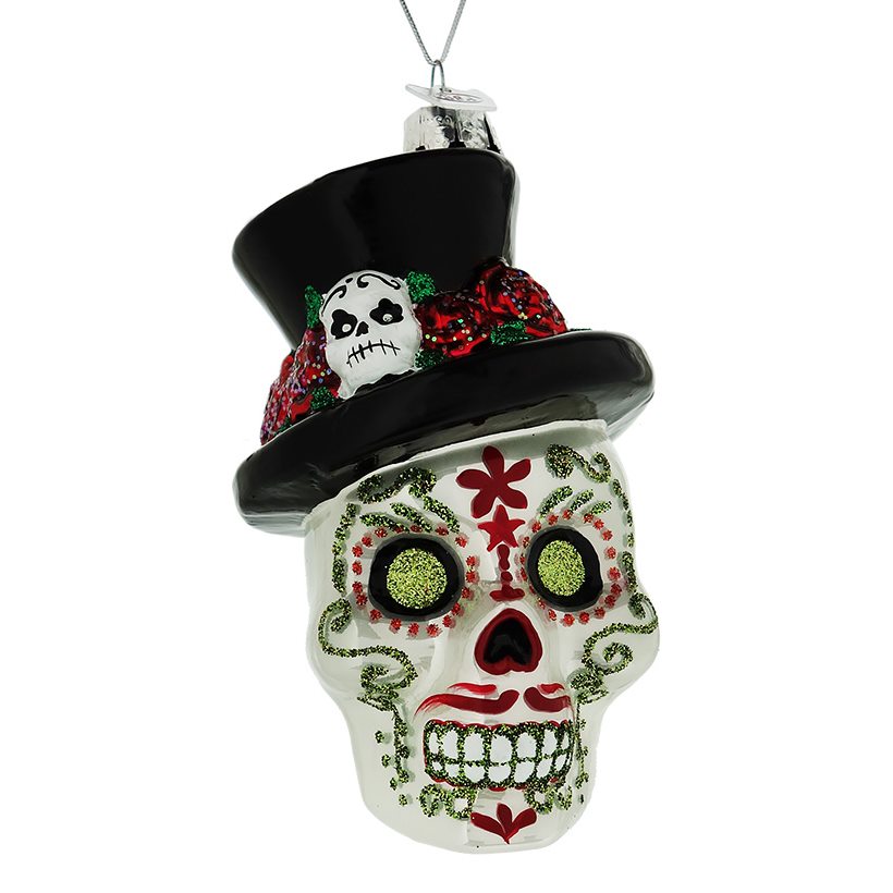 Green Day of the Dead Skeleton Head Ornament