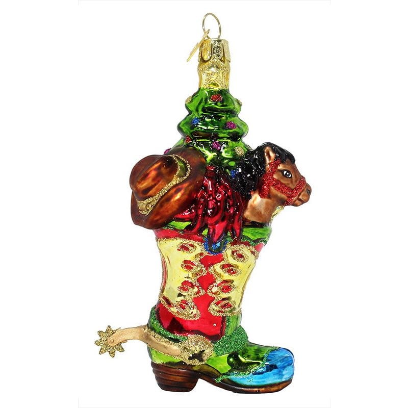 Western Boot with Christmas Tree Ornament