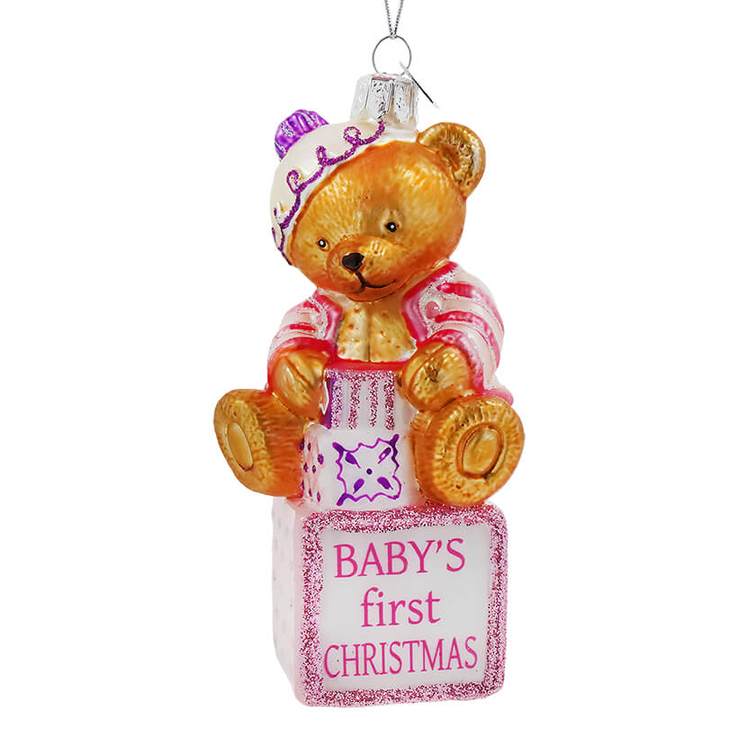 Pink Baby's First Christmas Bear Ornament