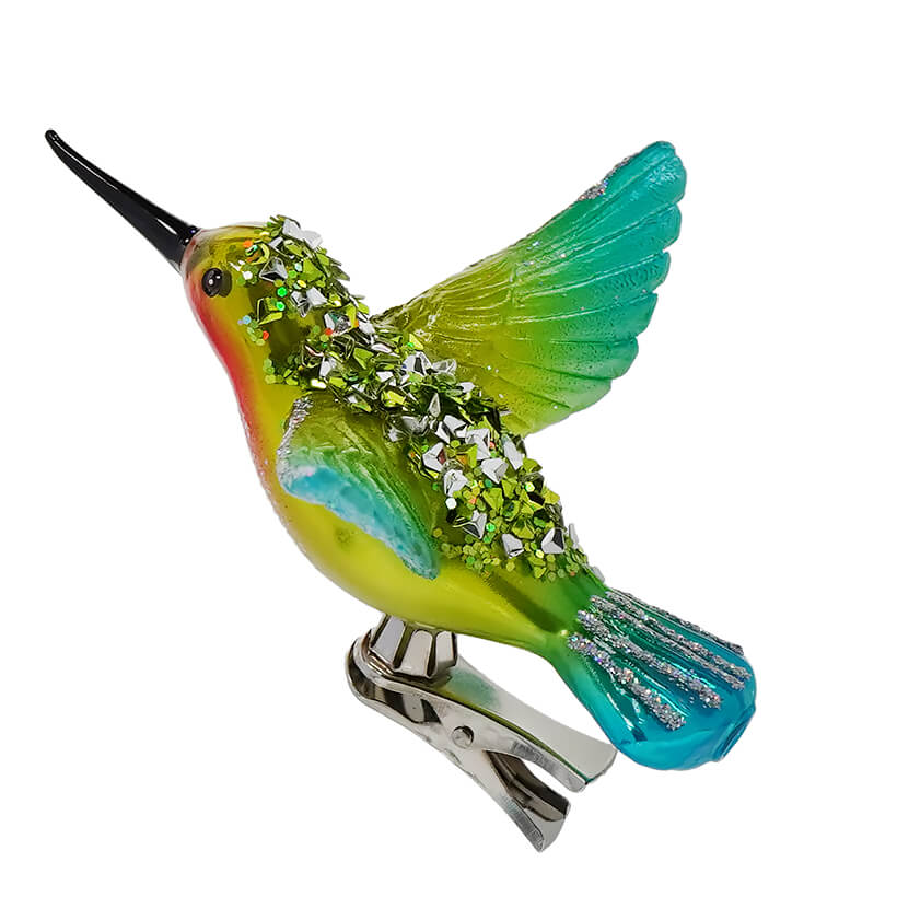 Green & Blue Hummingbird On Clip Ornament