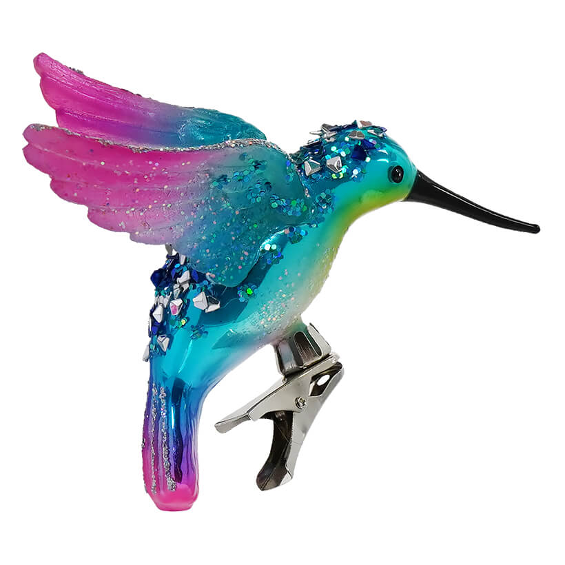 Pink & Blue Hummingbird On Clip Ornament