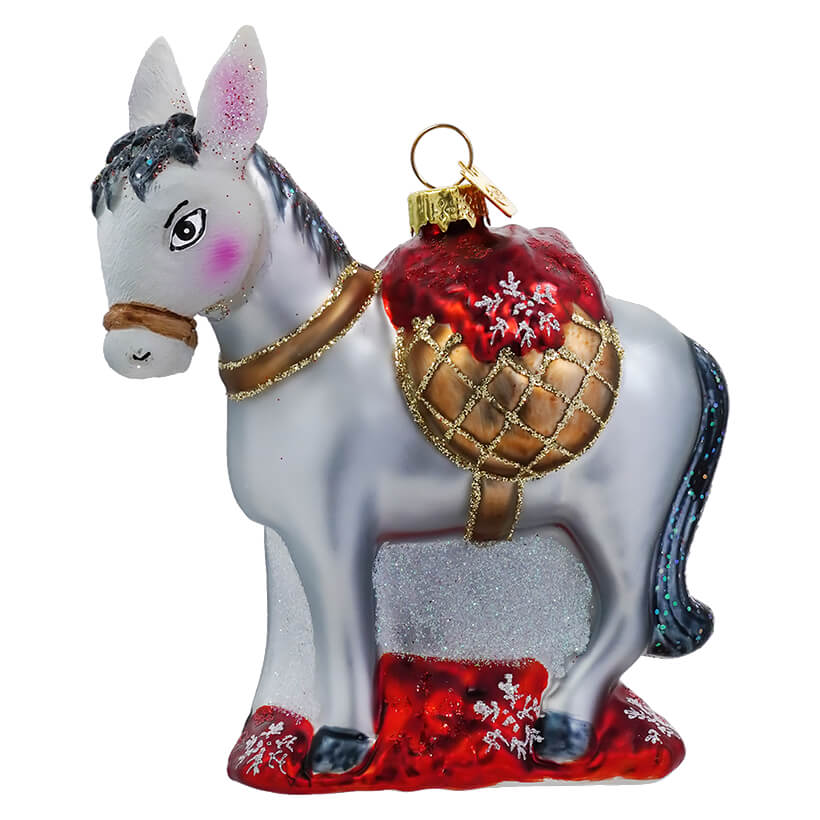 Donkey With Poinsettia Ornament