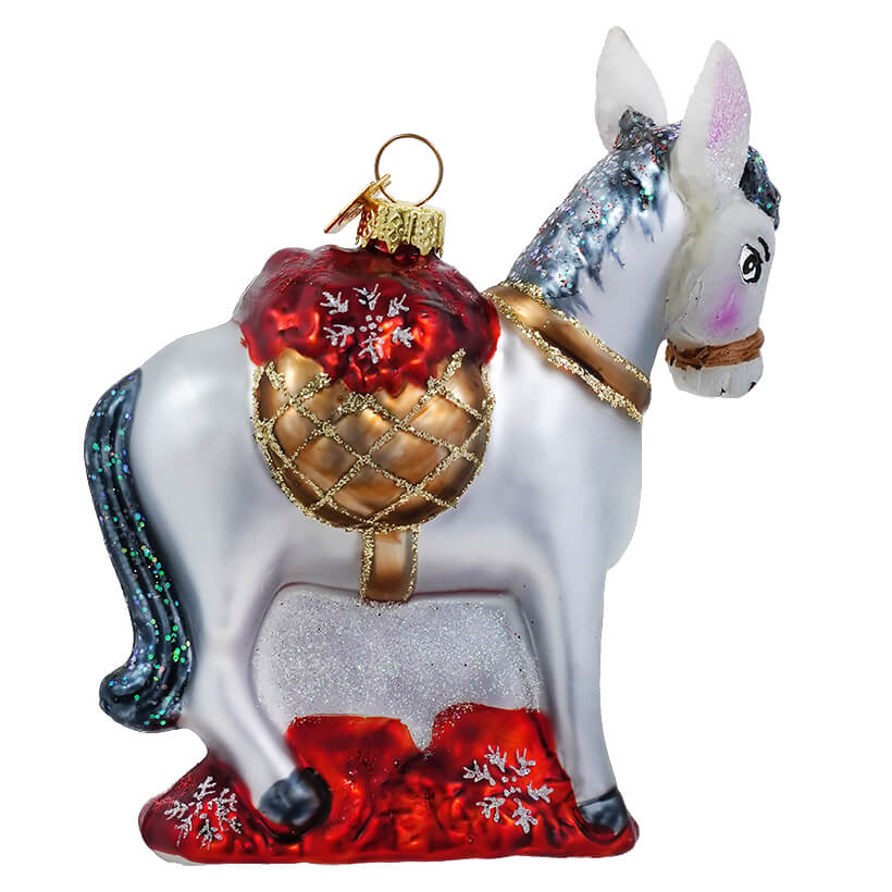 Donkey With Poinsettia Ornament
