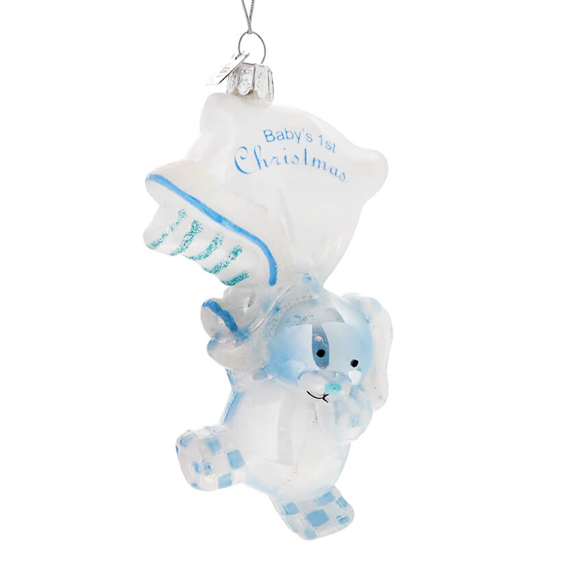 Blue Glass Baby's 1st Rabbit With Pillow Ornament