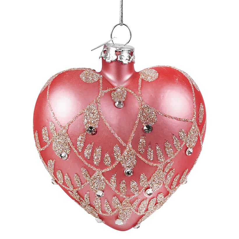 Hot Pink & Silver Glass Heart Ornament With Swarovski® Elements