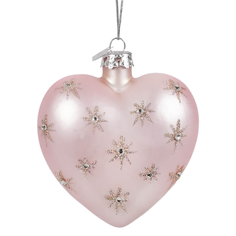 Pink & Silver Glass Heart Ornament With Swarovski® Elements
