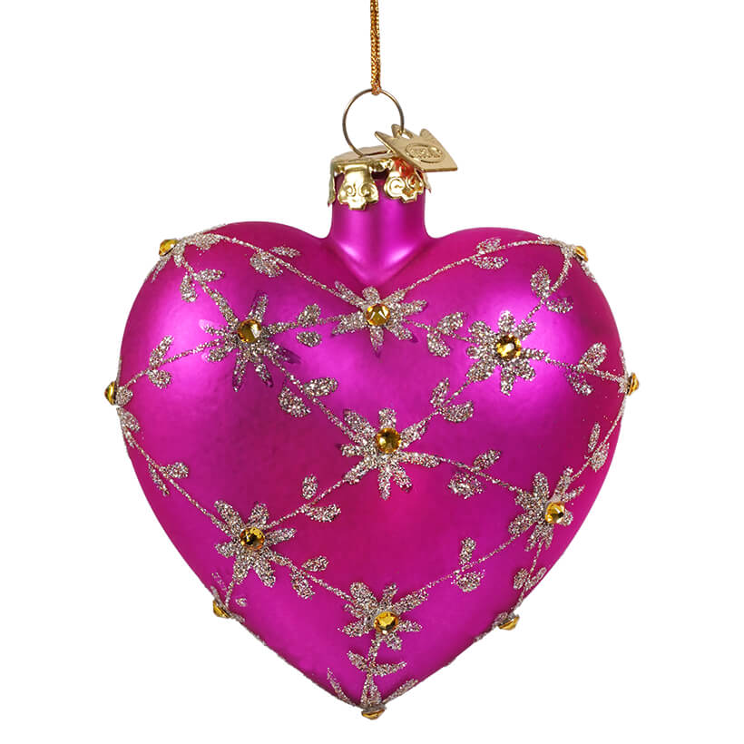 Purple & Gold Glass Heart Ornament With Swarovski® Elements