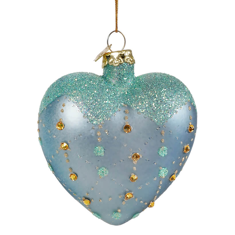 Blue & Gold Glass Heart Ornament With Swarovski® Elements