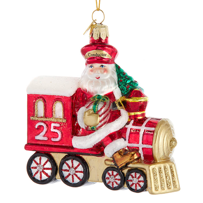 Santa With Red Train Ornament