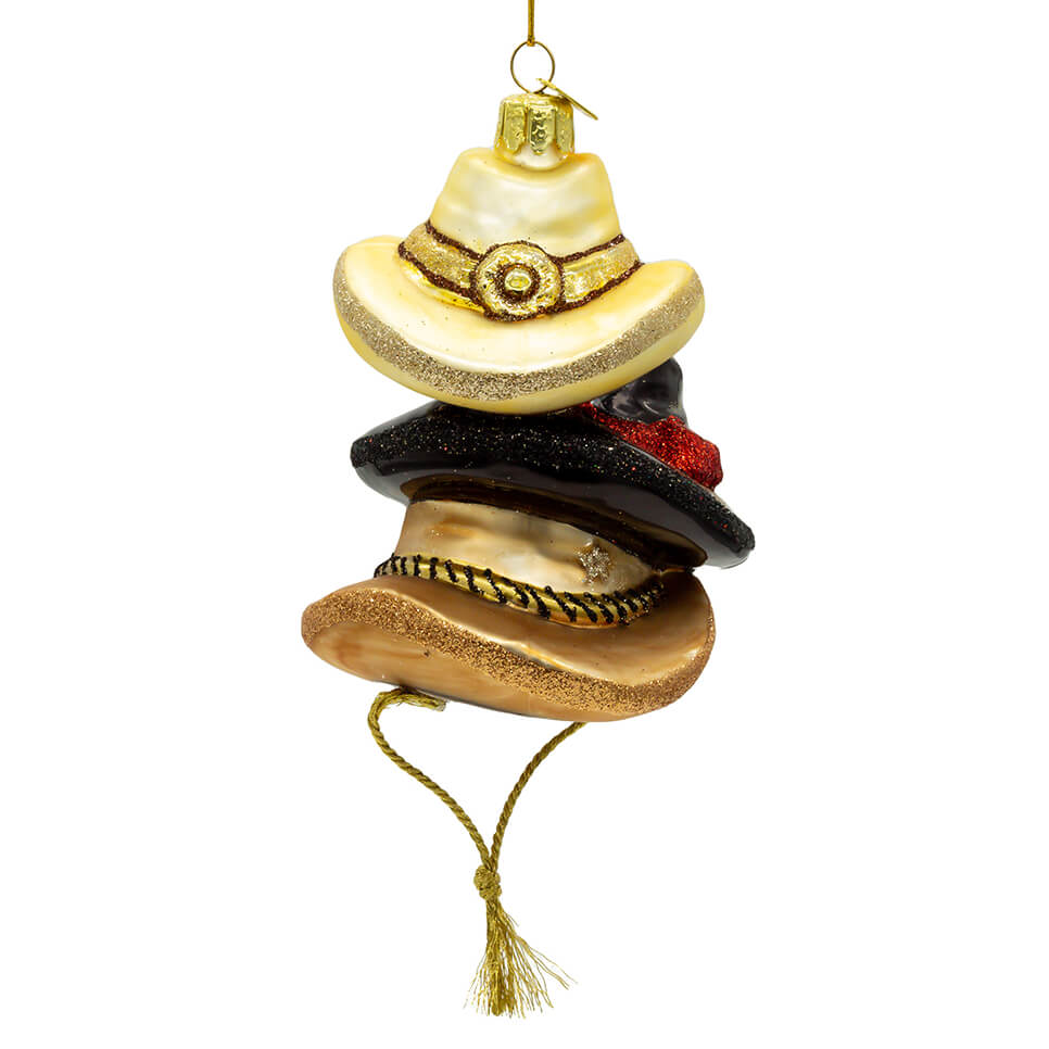 Glass Stacked Western Hats Ornament