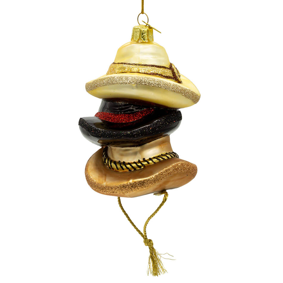 Glass Stacked Western Hats Ornament