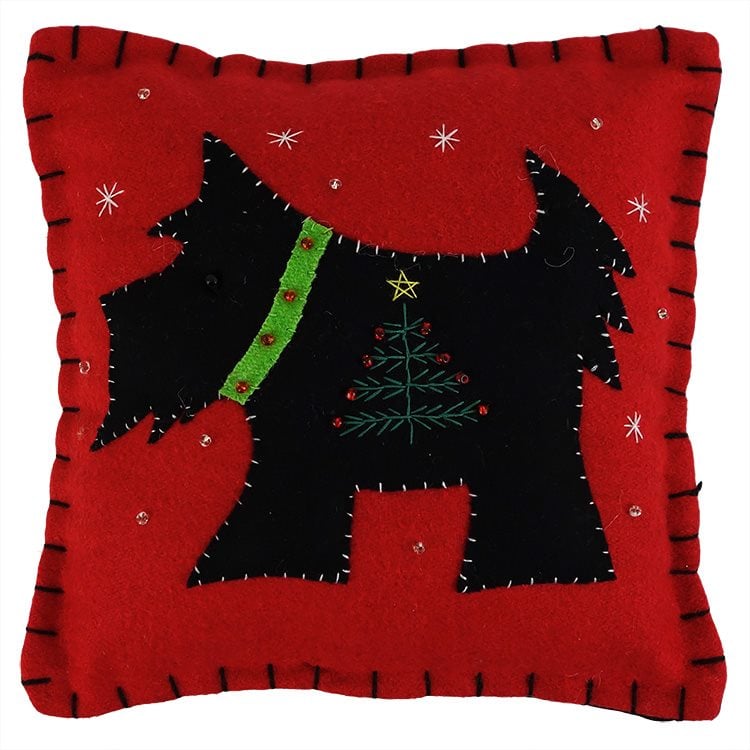 Black Scotty Dog With Scarf Pillow