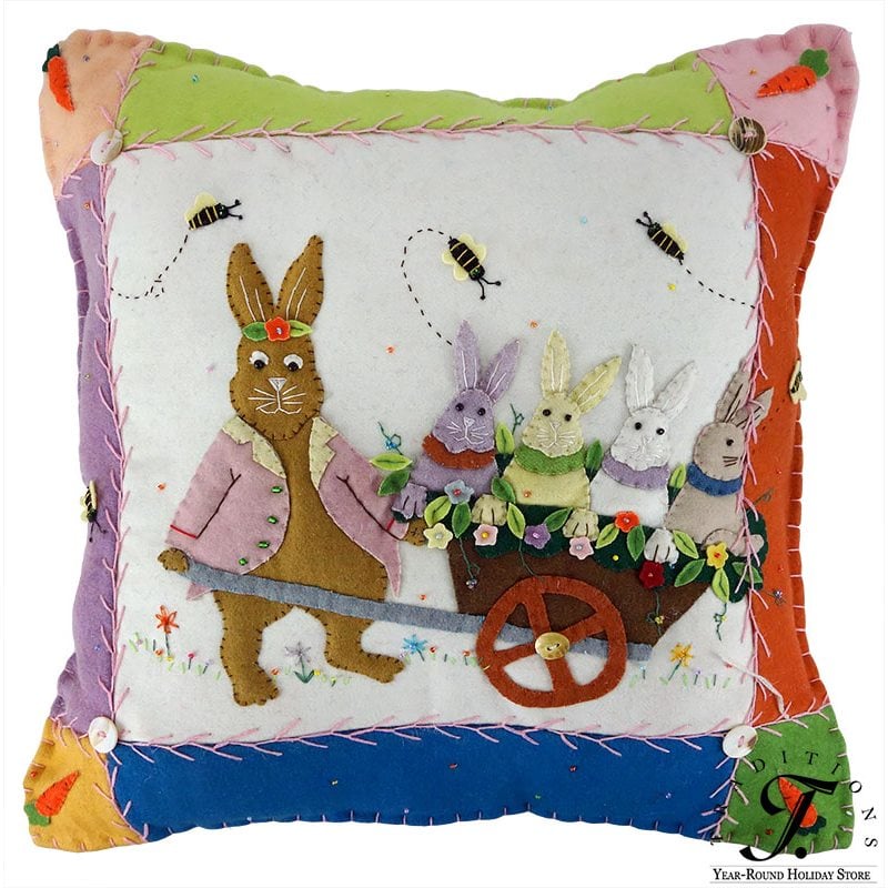 Bunny And Chick In Garden Pillow