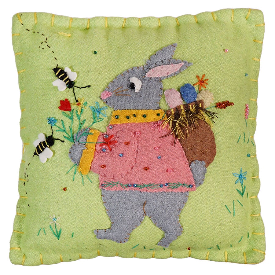 Bunny And Bees In Garden Pillow