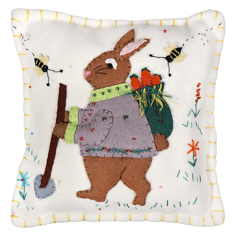 White Easter Pillow With Brown Bunny