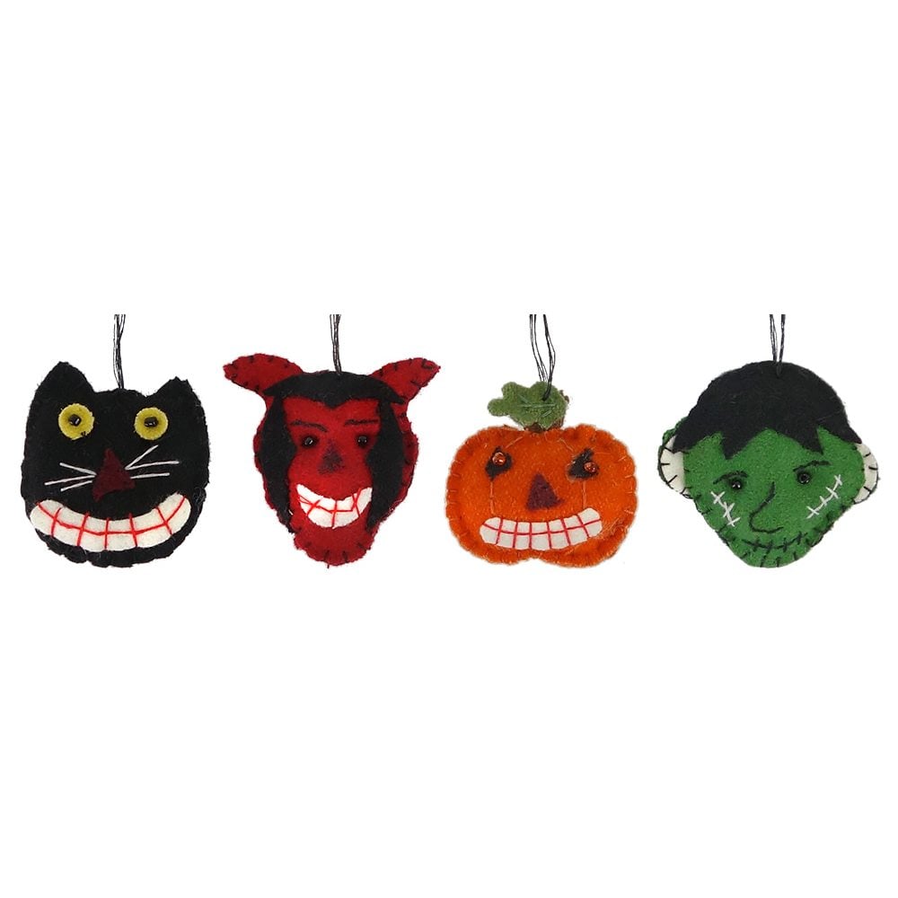 Mini Halloween Face Ornaments Set/4