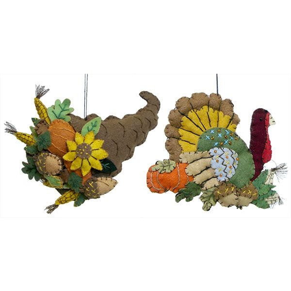 Cornucopia & Turkey Ornaments Set/2