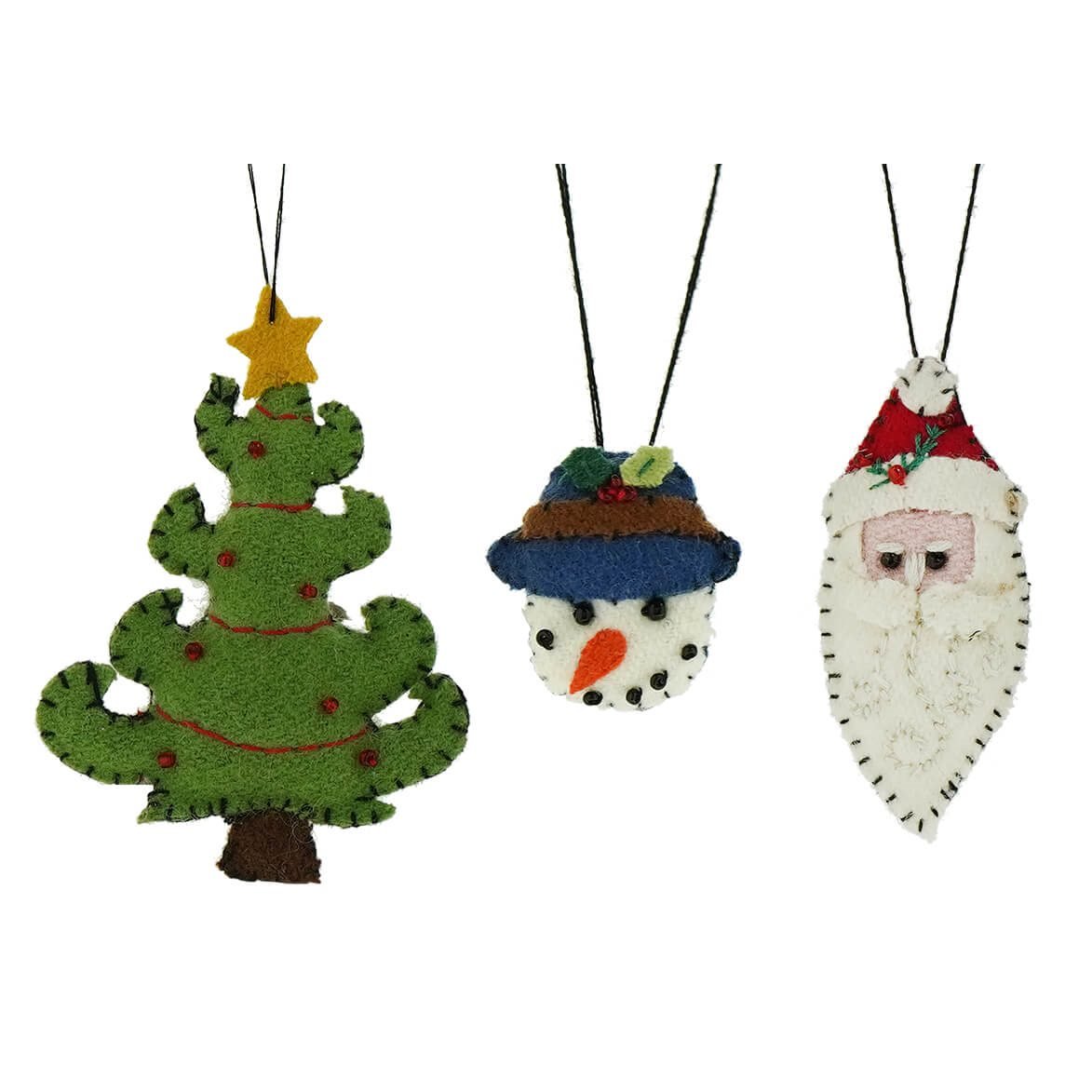 Tree, Snowman & Santa Ornaments Set/3