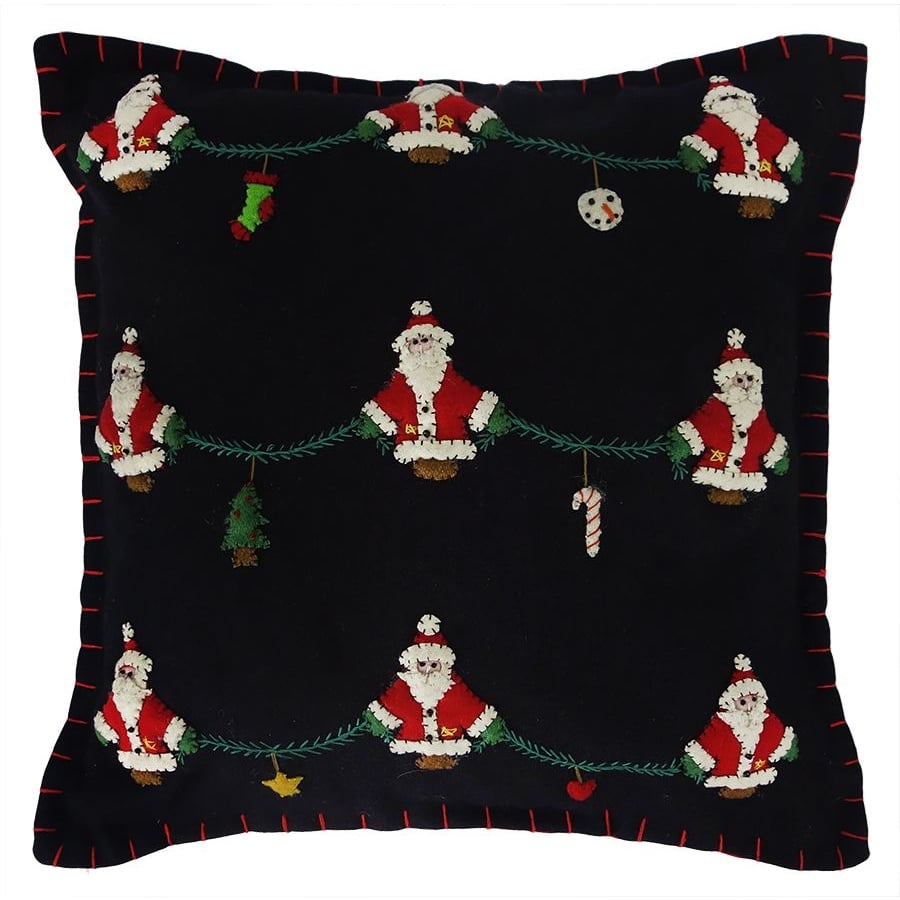 Nine Santas with Garland Pillow