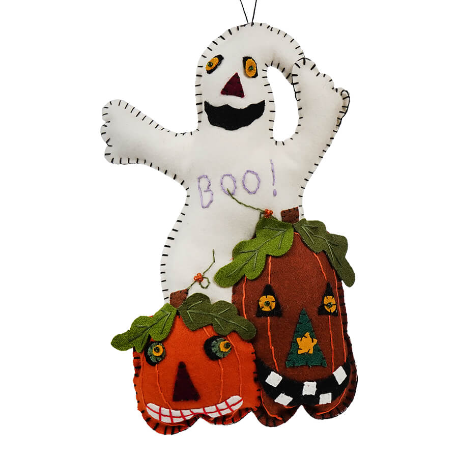 Smiling Ghost With Two Pumpkins Ornament