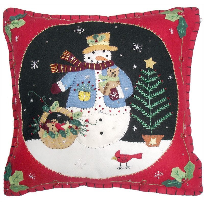 Snowman With Basket of Animals Pillow