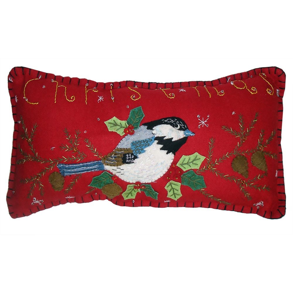 Chickadee In Holly Pillow