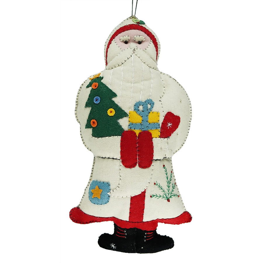 White Santa with Presents Ornament