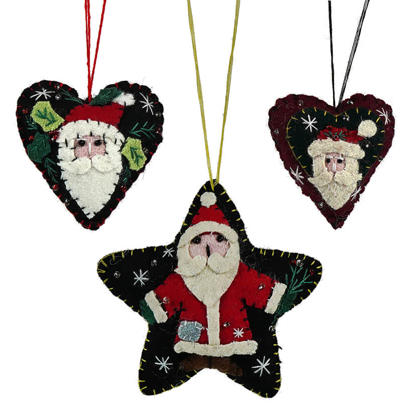 Santa Star & Heart Ornaments Set/3