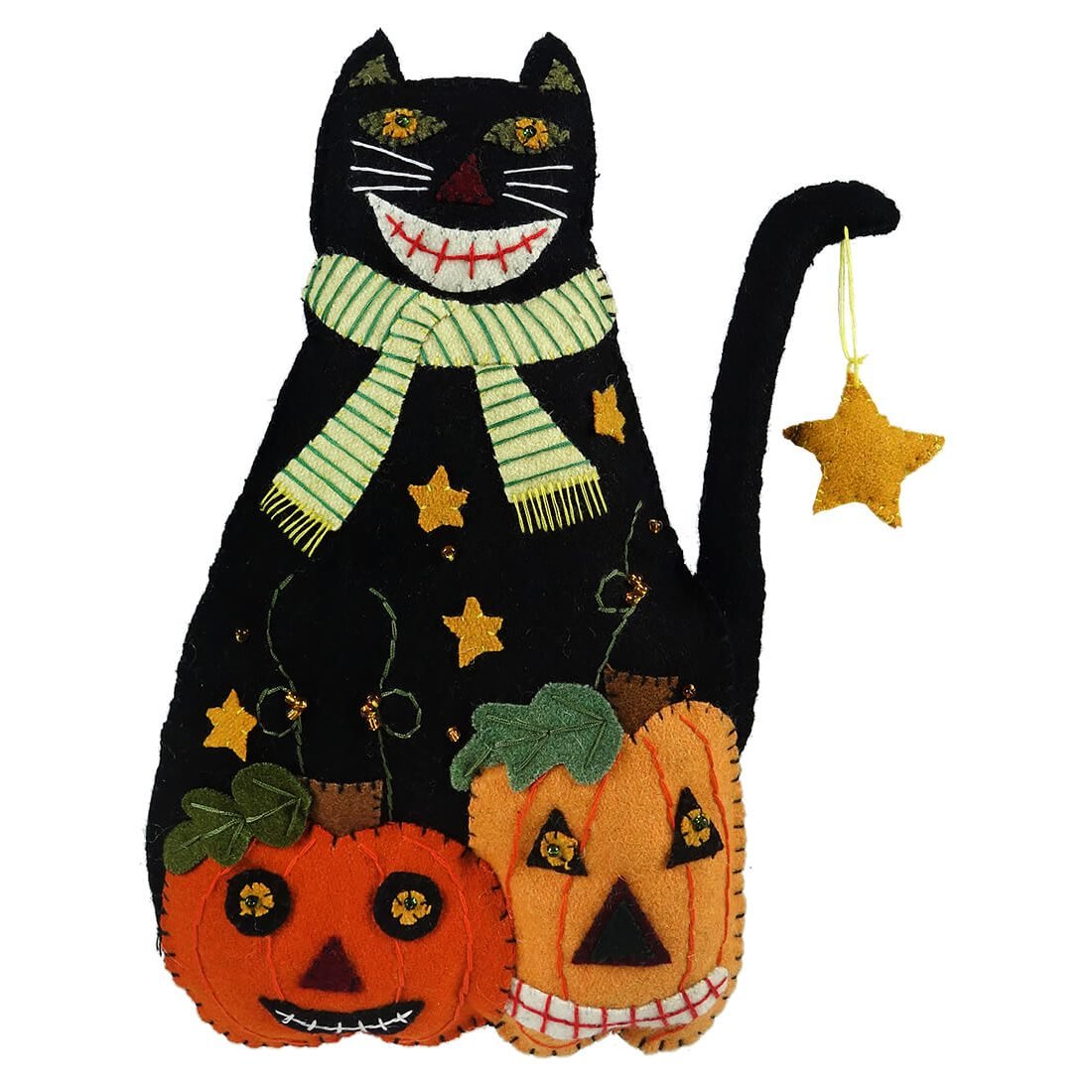 Black Cat with Pumpkins Halloween Ornament