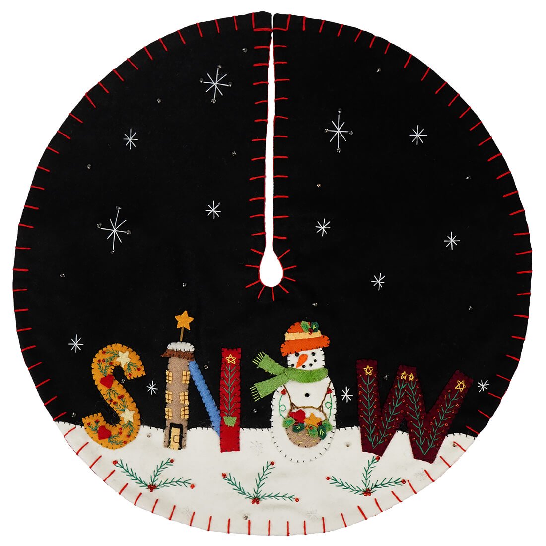Snowman Helping To Spell Out "Snow" Tree Skirt