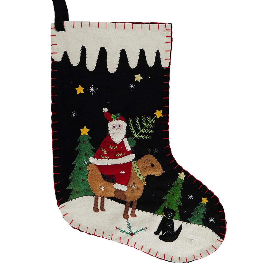 Large Santa on Deer with Dog Stocking